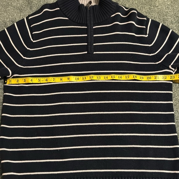L.L. Bean Men’s Heavy Knit Blue White Stripe 1/4 Zip Cotton Sweater Size L - Picture 2 of 4